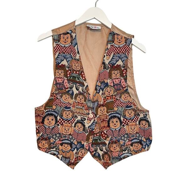 Vintage Jackets & Blazers - Vintage Size Large Tapestry Raggedy Ann Babydoll Vest Festival Unique 90s Granny